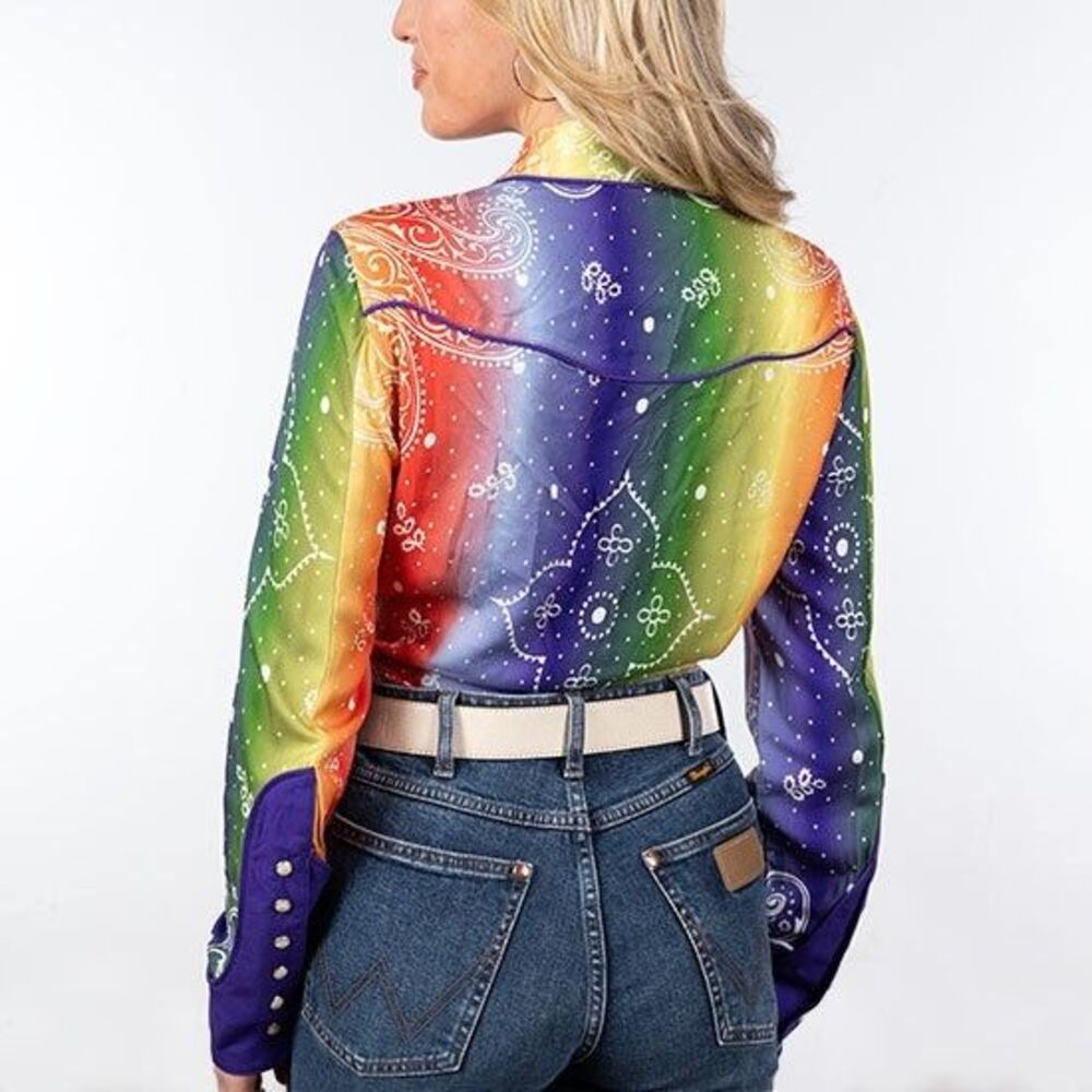 Wrangler X Lainey Wilson Rainbow Bandana Western Snap Shirt - Picture 5 of 14